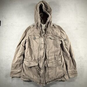 Levis Jacket Womens Medium Brown Military Hooded Utility Drawstring Waist Cargo